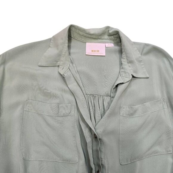 Maeve by Anthropologie Tie Front Shirt Women's Medium Green Button Down Blouse - Picture 4 of 8